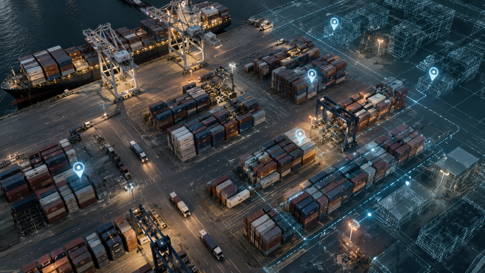 Pátio de containers com visualização digital